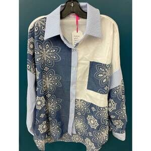 NEW YOLLY women's eyelet stripe colorblock blouse in multicolor